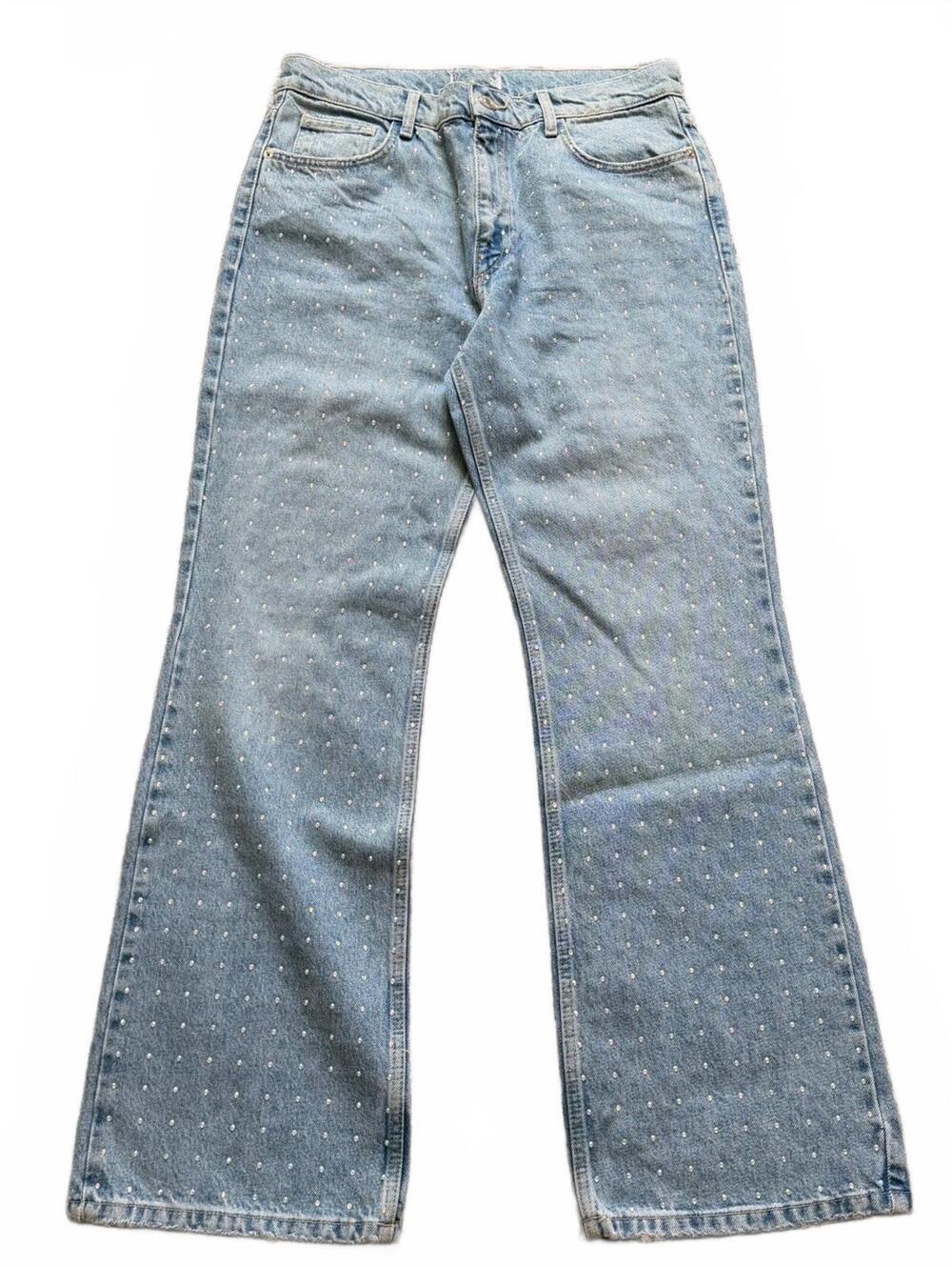 Zara Rhinestone Jeans Light Wash Straight Leg Crystal Studded Denim